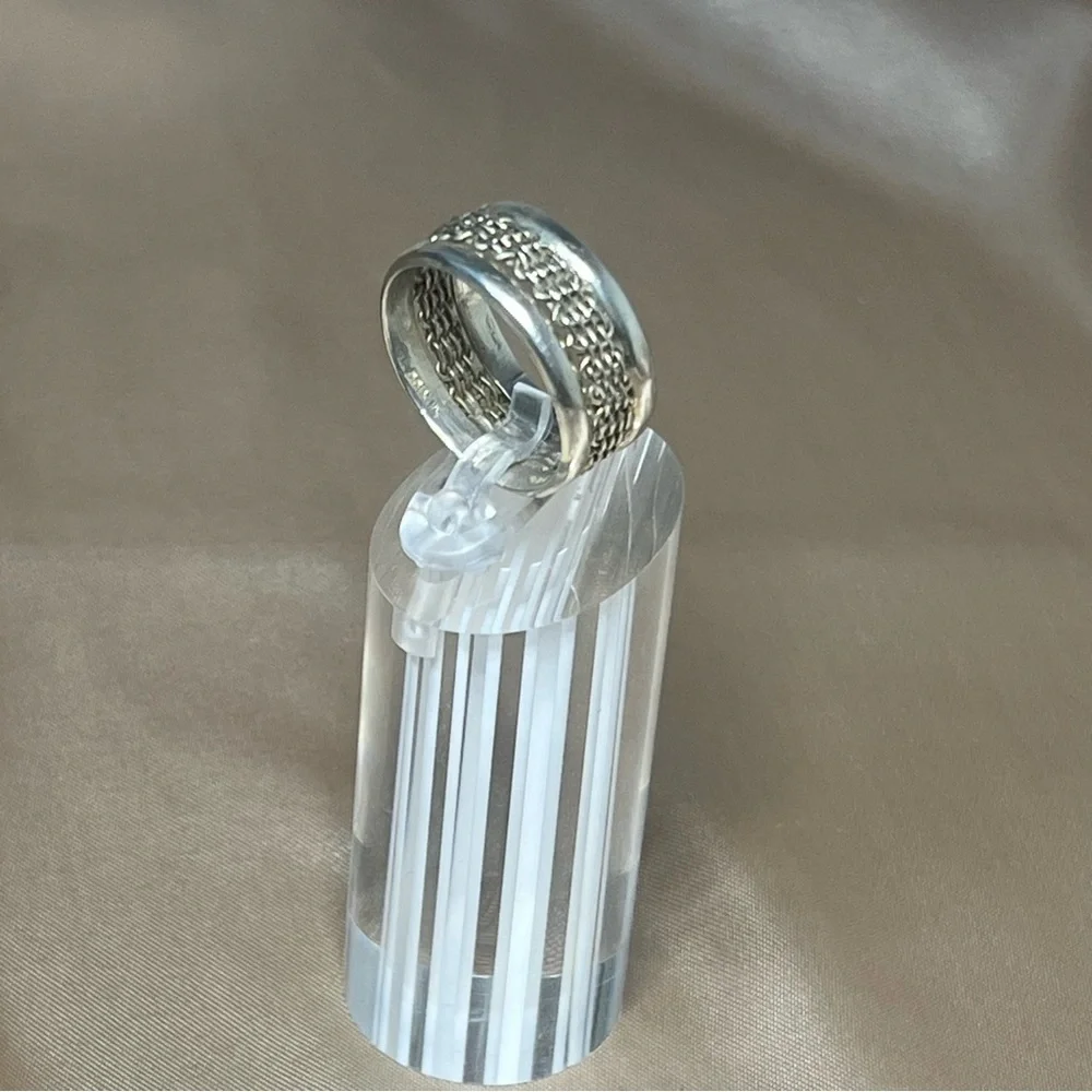 Vintage Sterling Silver 925 Mexico Basket‎ Weave Cage Modern Ring Band Size 9.25